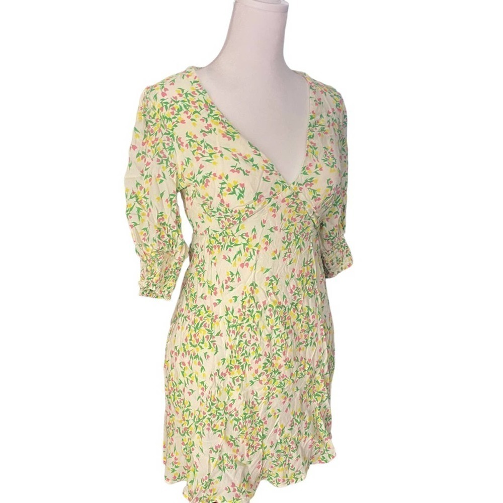 RIXO for target yellow green pink Floral puff Sleeve Mini Dress Size 2 or XS
